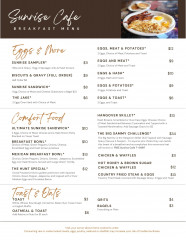 Menu Sunrise Cafe